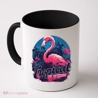 Tropical Vibes Flamingo Retro Palm Tree Coffee Mug thumb 0