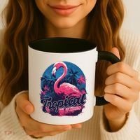 Tropical Vibes Flamingo Retro Palm Tree Coffee Mug thumb 3