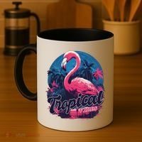 Tropical Vibes Flamingo Retro Palm Tree Coffee Mug thumb 4