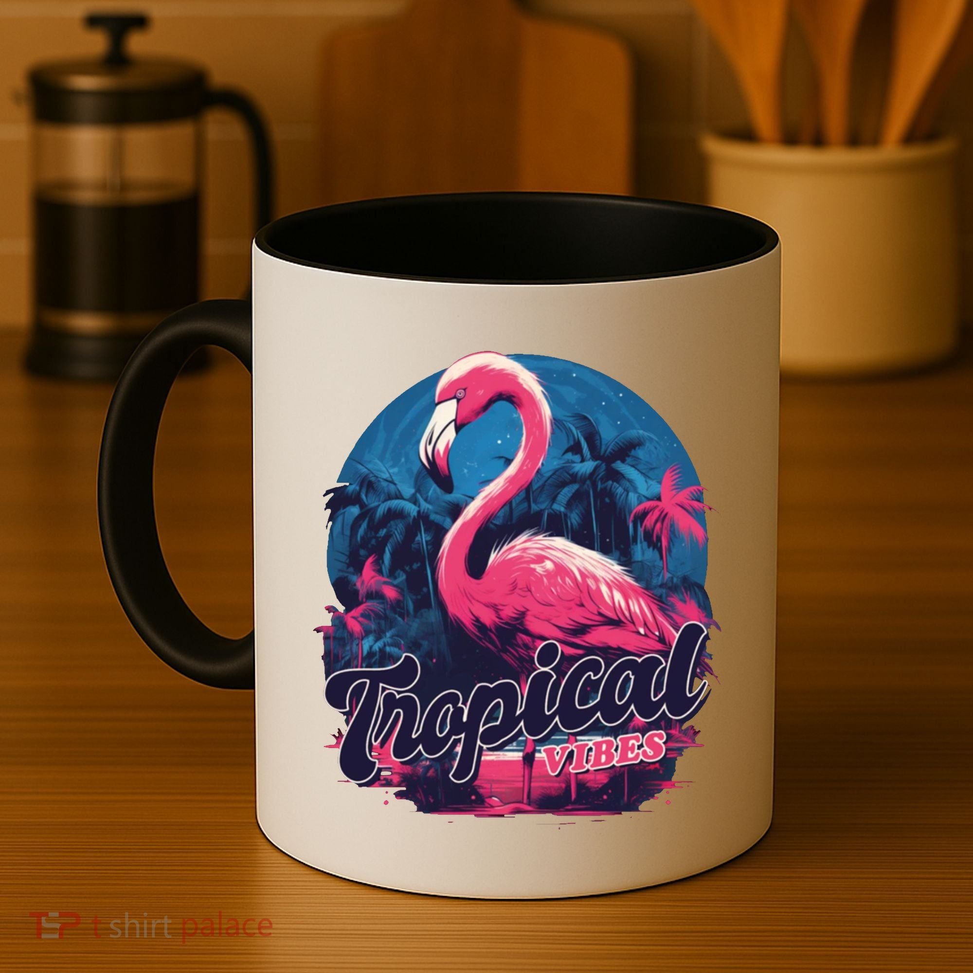 Tropical Vibes Flamingo Retro Palm Tree Coffee Mug