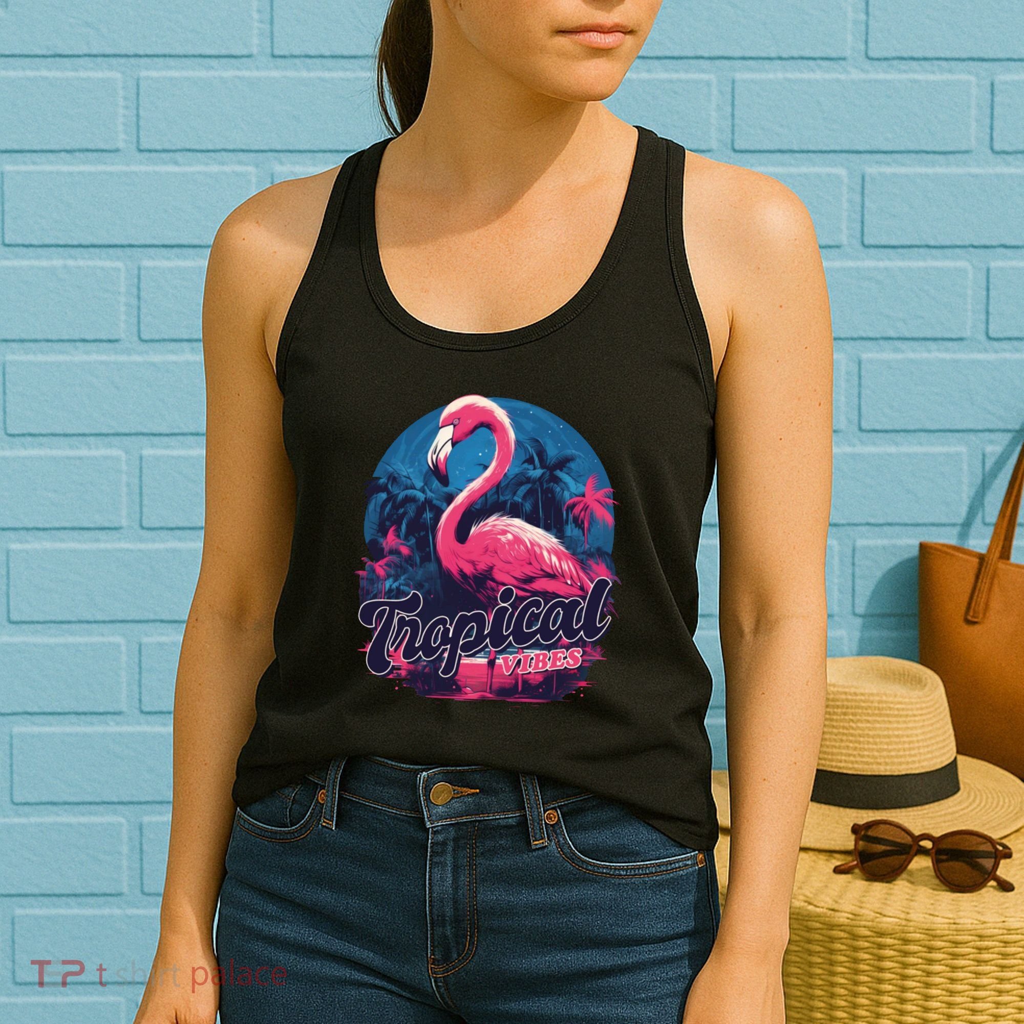 Tropical Vibes Flamingo Retro Palm Tree Women's Tank Top