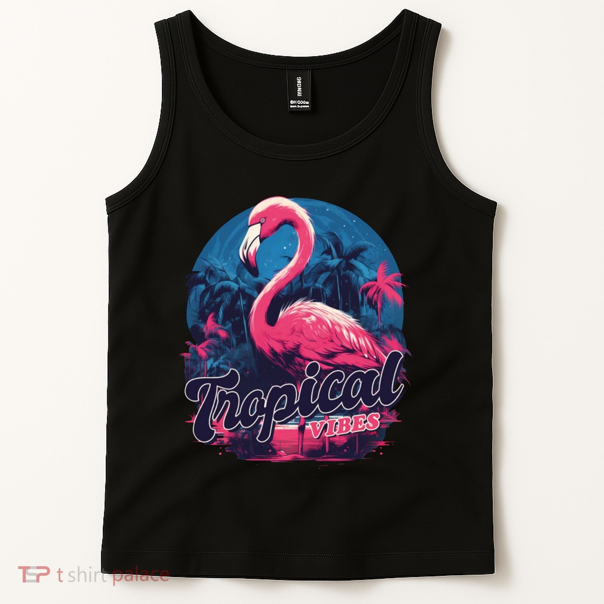 Tropical Vibes Flamingo Retro Palm Tree Tank Top