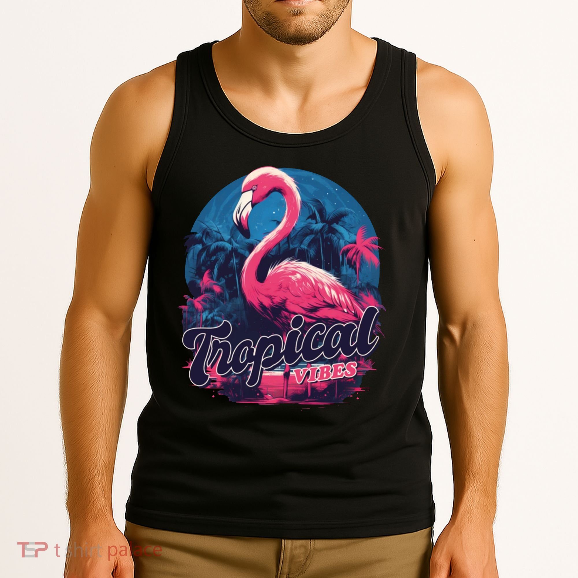 Tropical Vibes Flamingo Retro Palm Tree Tank Top