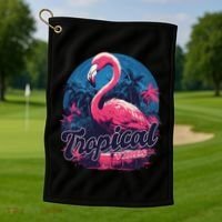 Tropical Vibes Flamingo Retro Palm Tree Golf Towel thumb 1
