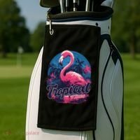 Tropical Vibes Flamingo Retro Palm Tree Golf Towel thumb 2