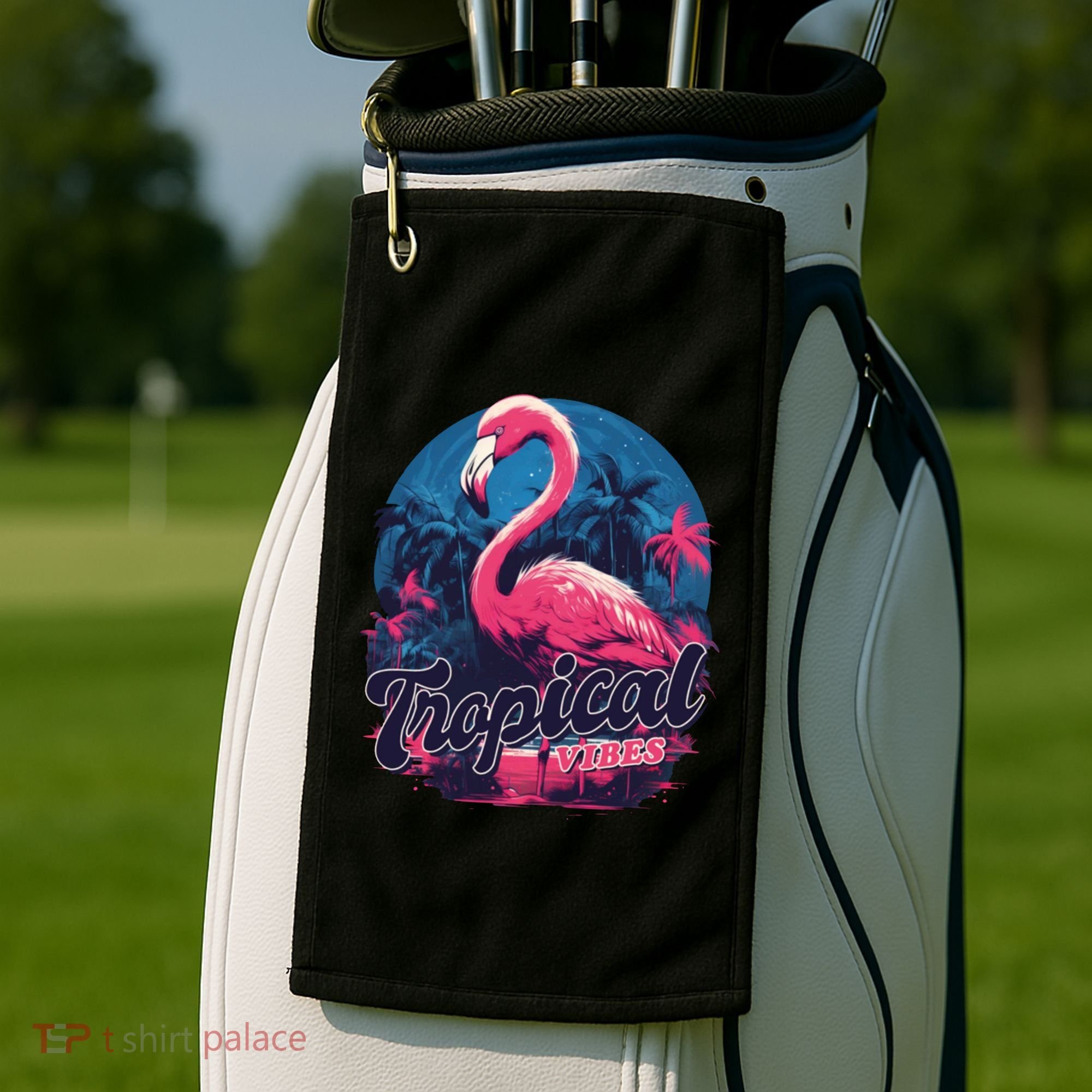 Tropical Vibes Flamingo Retro Palm Tree Golf Towel