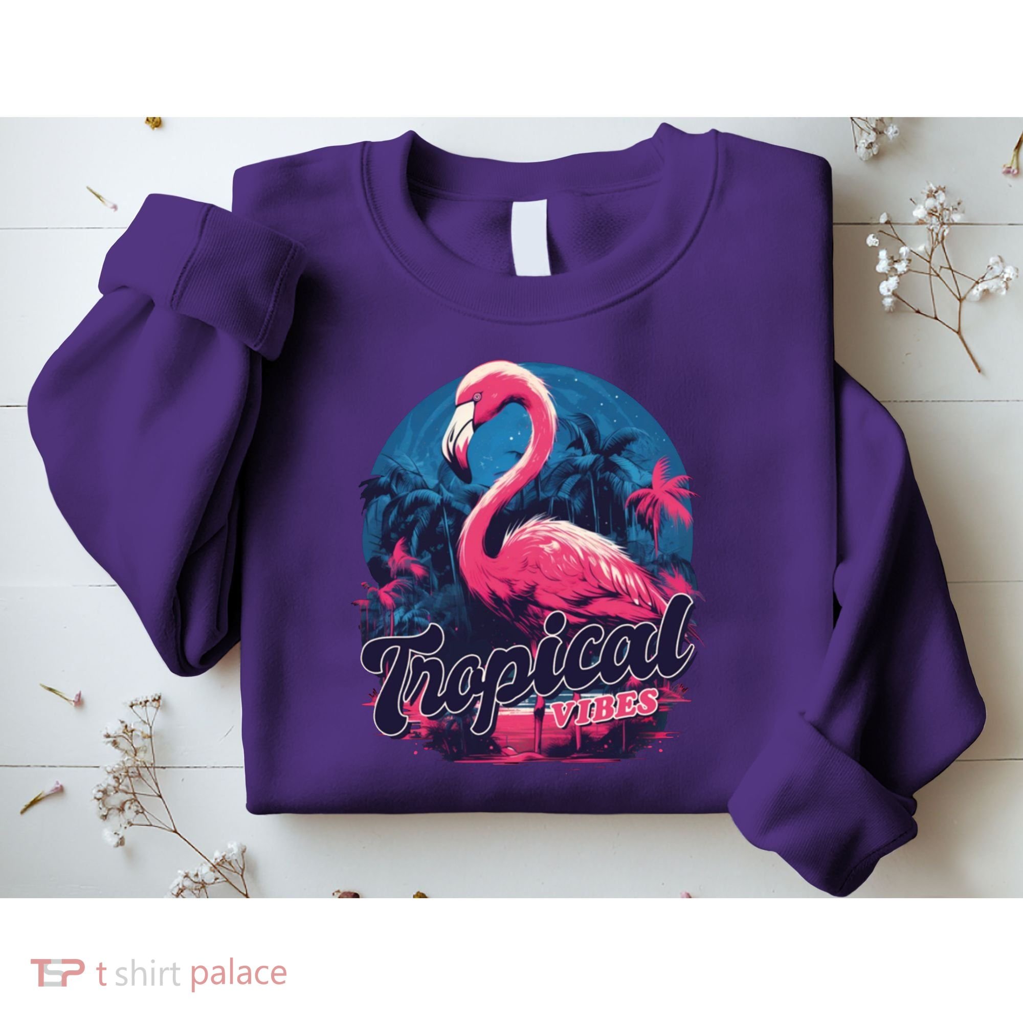 Tropical Vibes Flamingo Retro Palm Tree Sweatshirt
