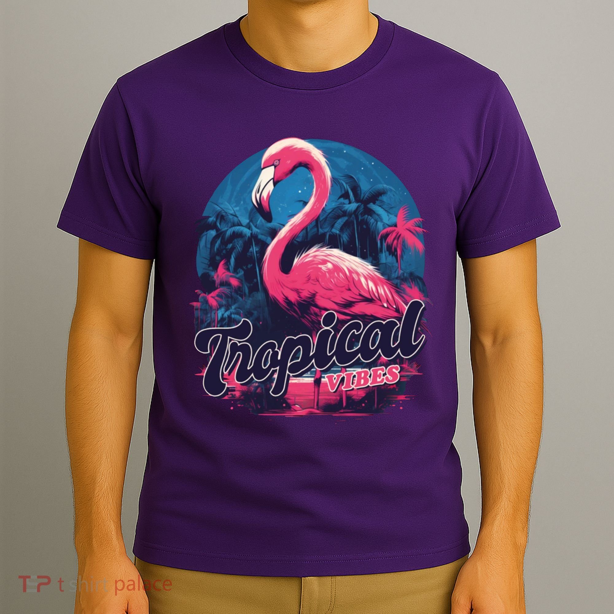 Tropical Vibes Flamingo Retro Palm Tree T-Shirt