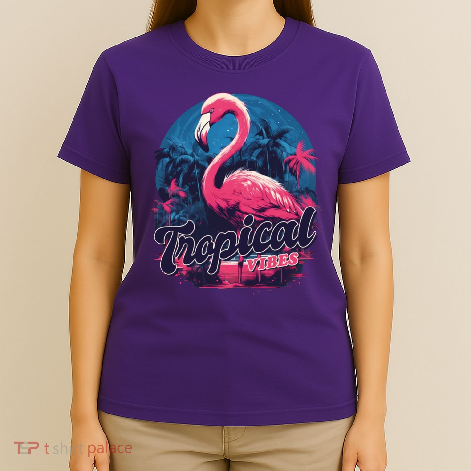 Tropical Vibes Flamingo Retro Palm Tree T-Shirt