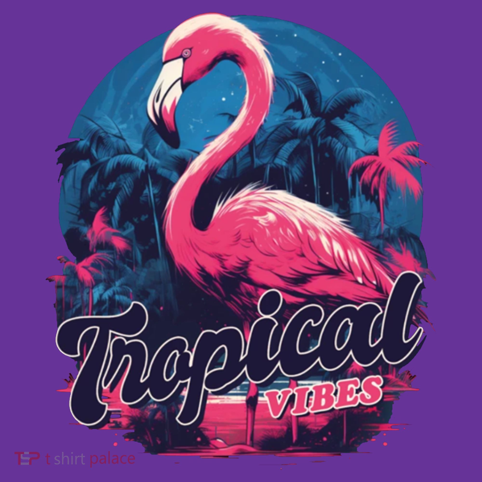 Tropical Vibes Flamingo Retro Palm Tree T-Shirt