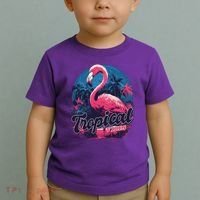 Tropical Vibes Flamingo Retro Palm Tree Toddler T-Shirt thumb 2