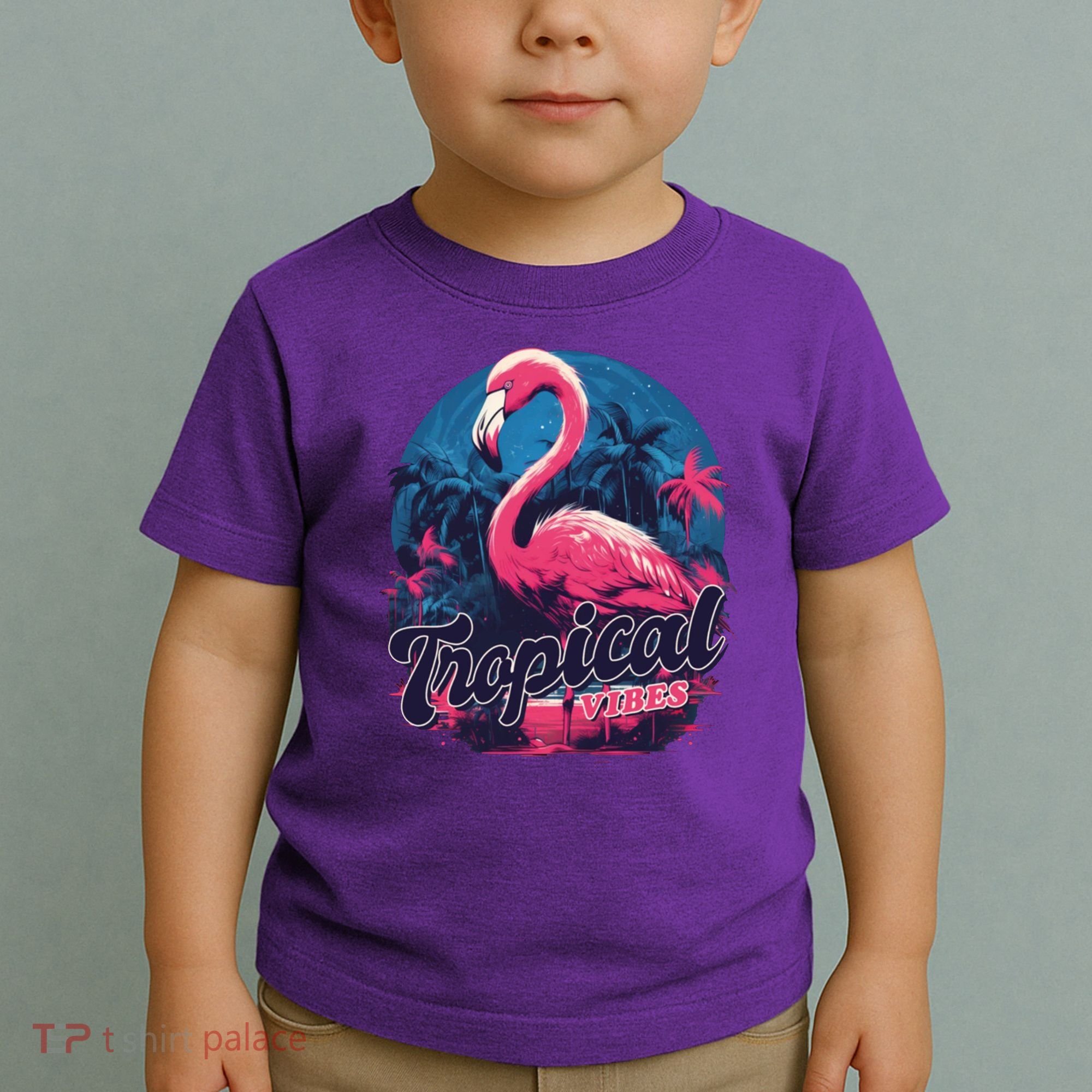 Tropical Vibes Flamingo Retro Palm Tree Toddler T-Shirt