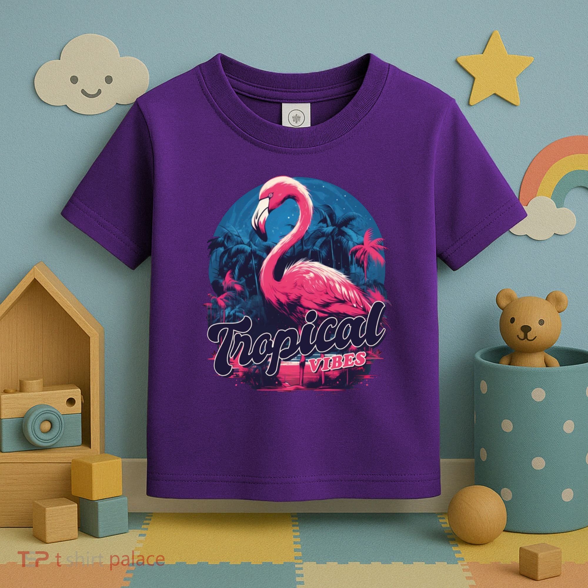Tropical Vibes Flamingo Retro Palm Tree Toddler T-Shirt