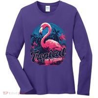 Tropical Vibes Flamingo Retro Palm Tree Women's Long Sleeve Shirt thumb 0