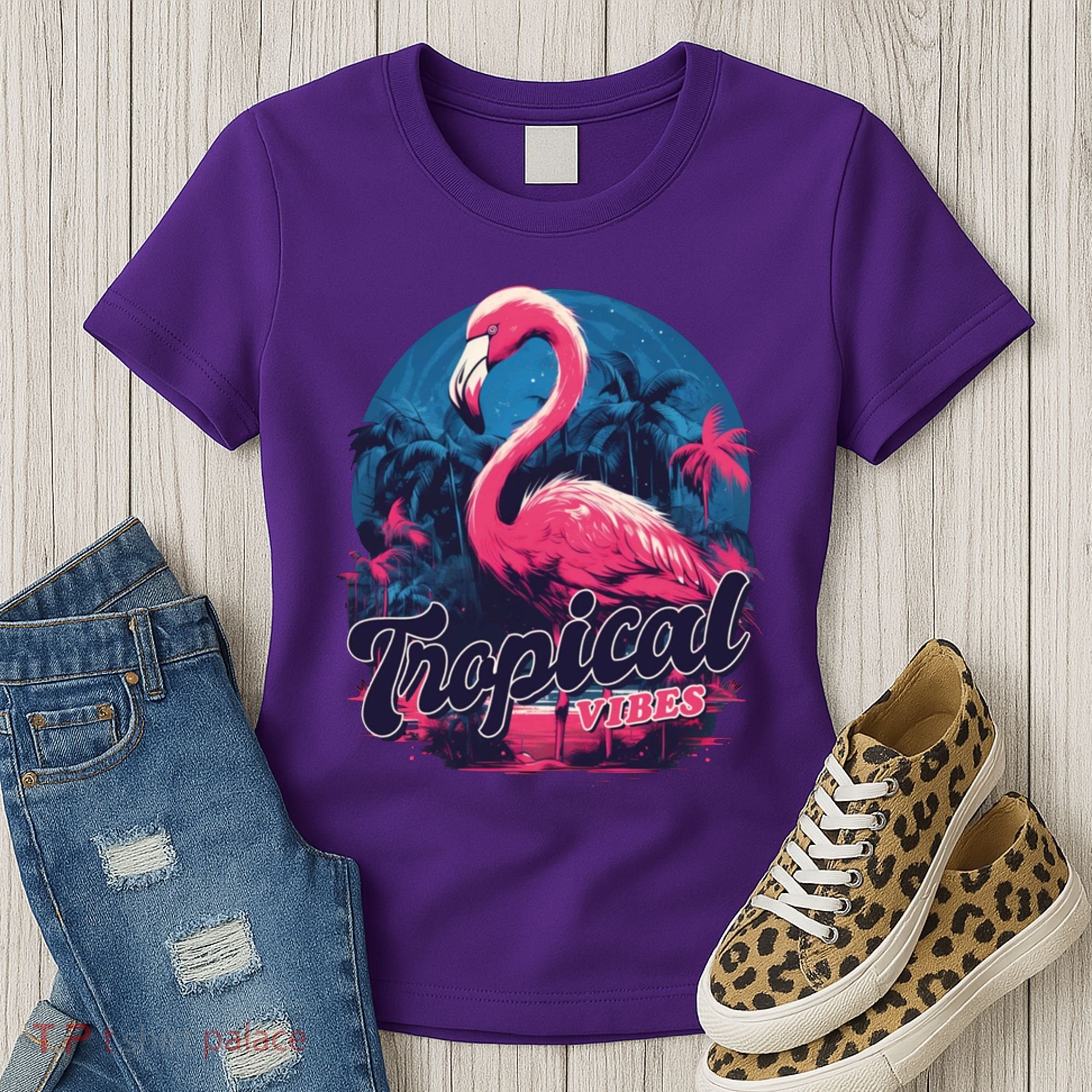 Tropical Vibes Flamingo Retro Palm Tree Women's T-Shirt