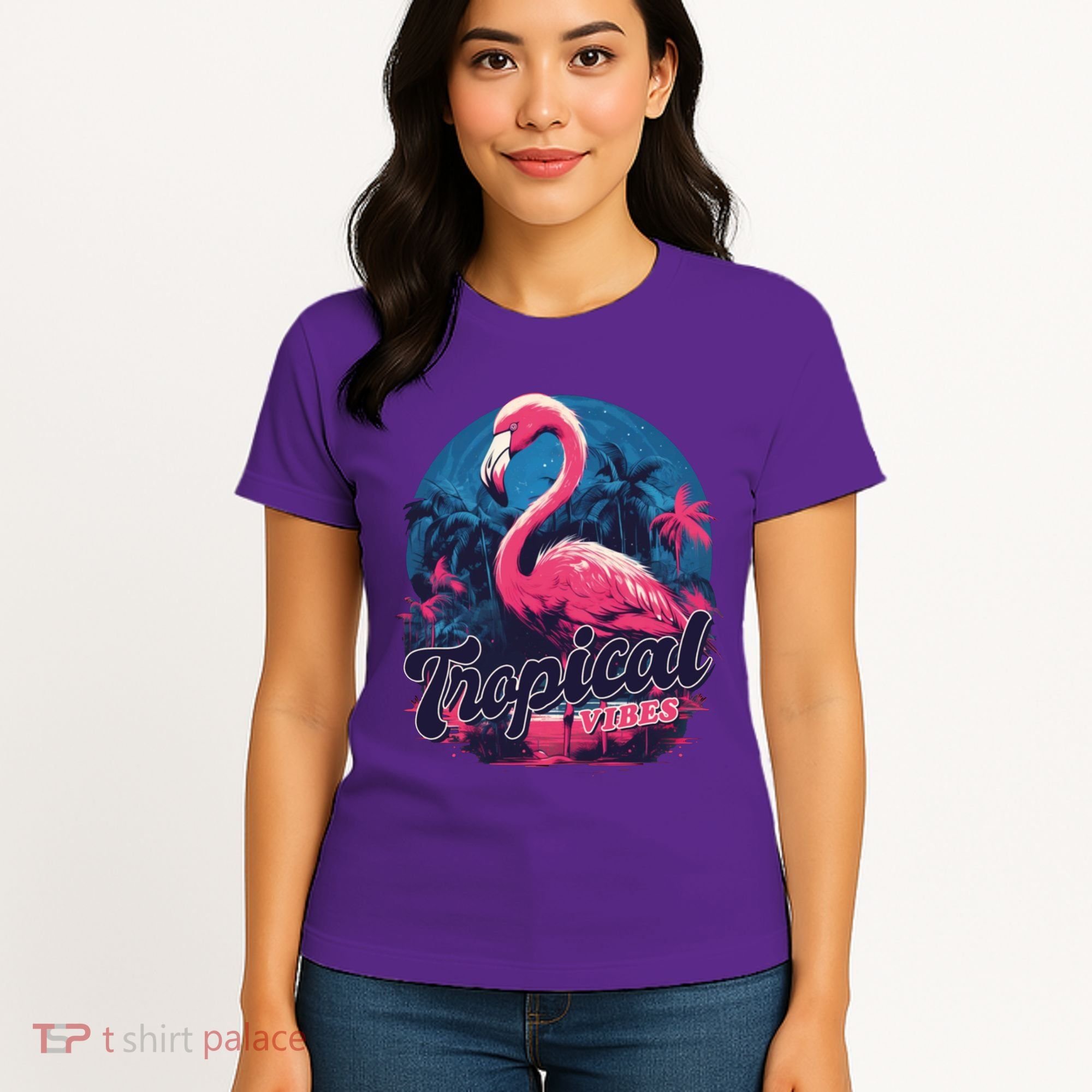 Tropical Vibes Flamingo Retro Palm Tree Women's T-Shirt
