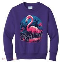 Tropical Vibes Flamingo Retro Palm Tree Kids Sweatshirt thumb 0