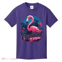 Tropical Vibes Flamingo Retro Palm Tree Kids T-Shirt thumb 0