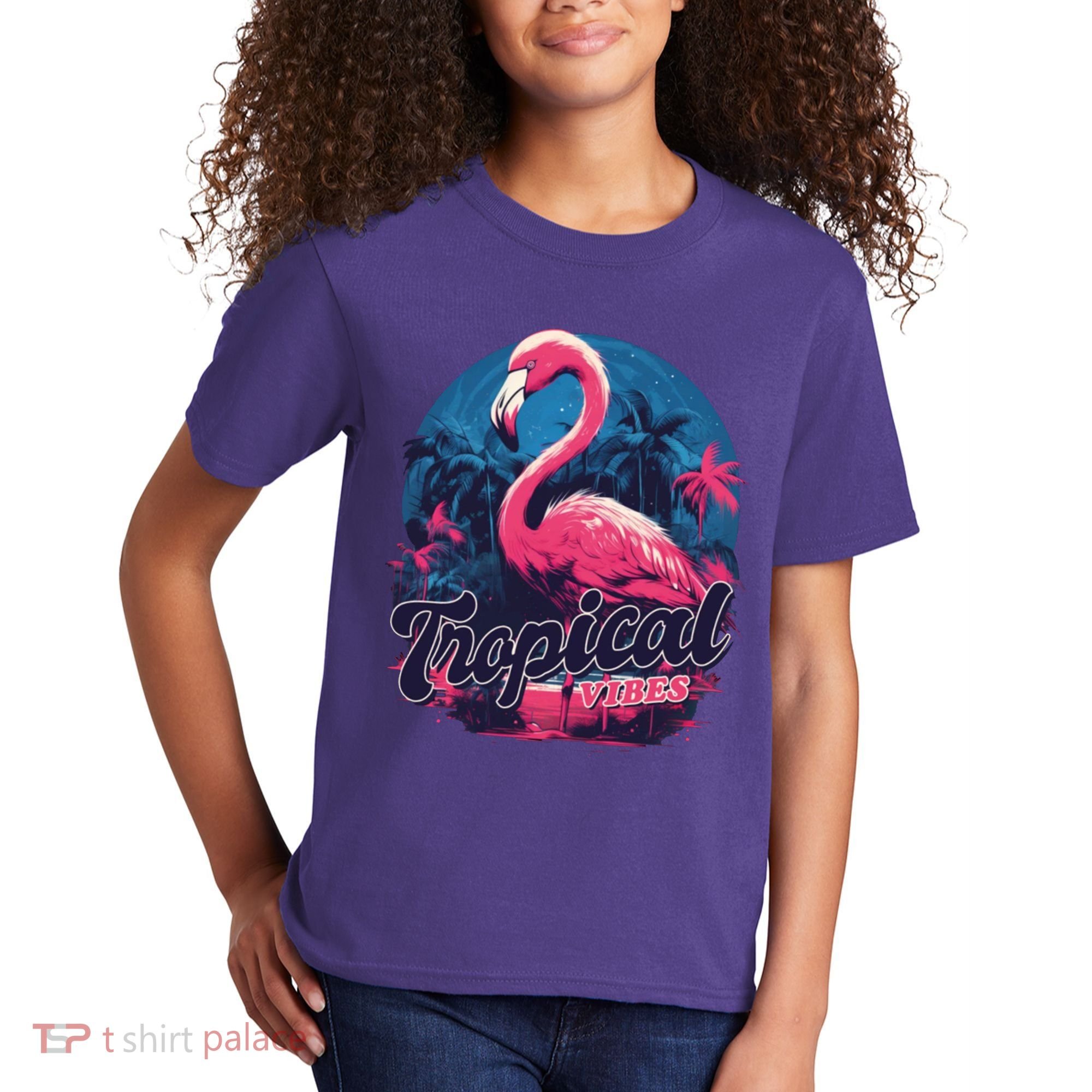 Tropical Vibes Flamingo Retro Palm Tree Kids T-Shirt