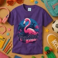 Tropical Vibes Flamingo Retro Palm Tree Kids T-Shirt thumb 3