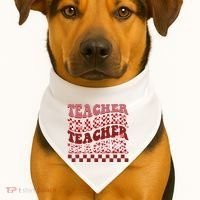 Teacher Valentine Groovy Cute USA-Made Doggie Bandana thumb 1