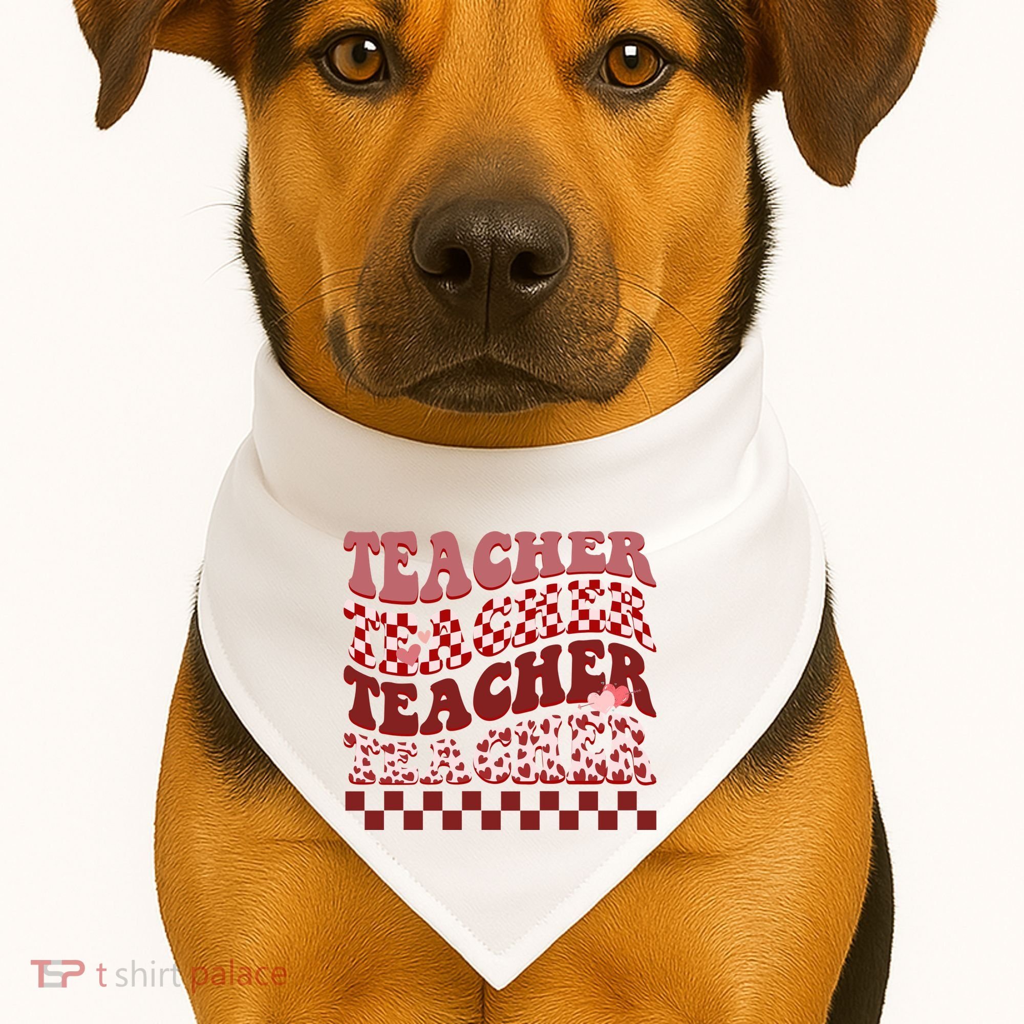 Teacher Valentine Groovy Cute USA-Made Doggie Bandana