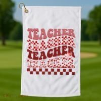 Teacher Valentine Groovy Cute Golf Towel thumb 1