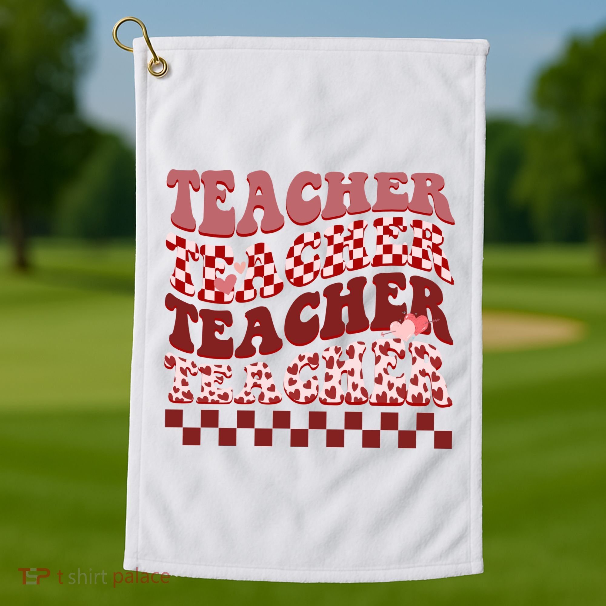 Teacher Valentine Groovy Cute Golf Towel