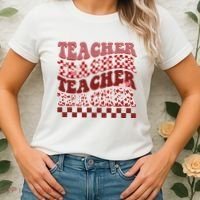 Teacher Valentine Groovy Cute Women's T-Shirt thumb 2