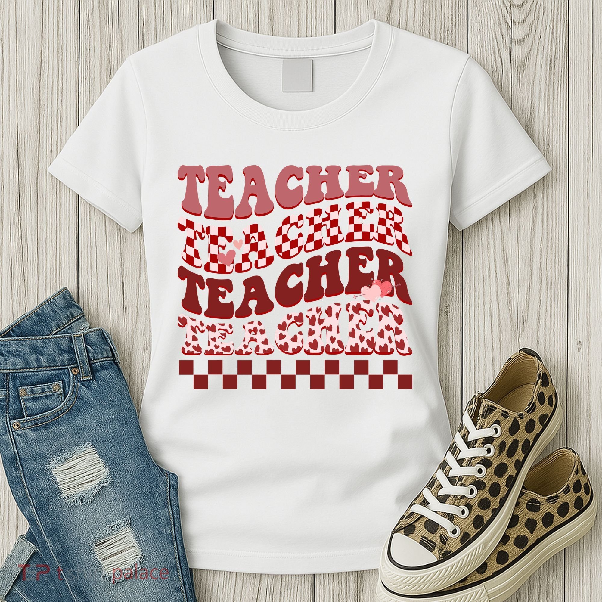 Teacher Valentine Groovy Cute Women's T-Shirt