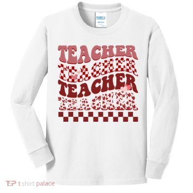 Teacher Valentine Groovy Cute Kids Long Sleeve Shirt
