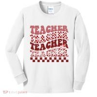 Teacher Valentine Groovy Cute Kids Long Sleeve Shirt thumb 0