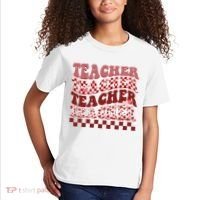 Teacher Valentine Groovy Cute Kids T-Shirt thumb 2