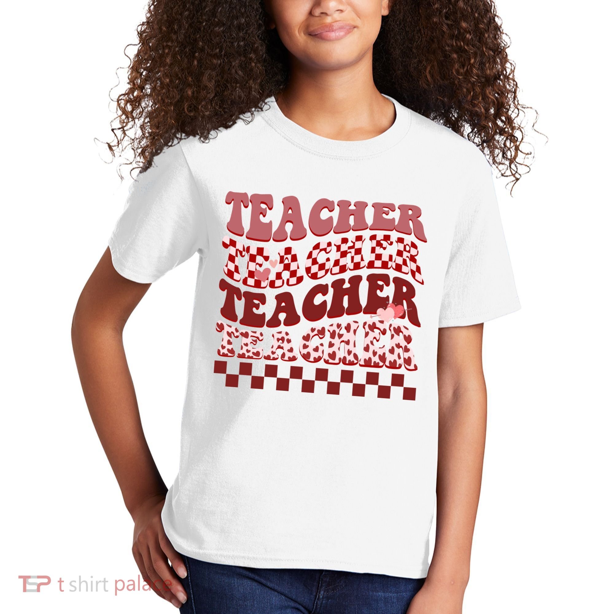 Teacher Valentine Groovy Cute Kids T-Shirt