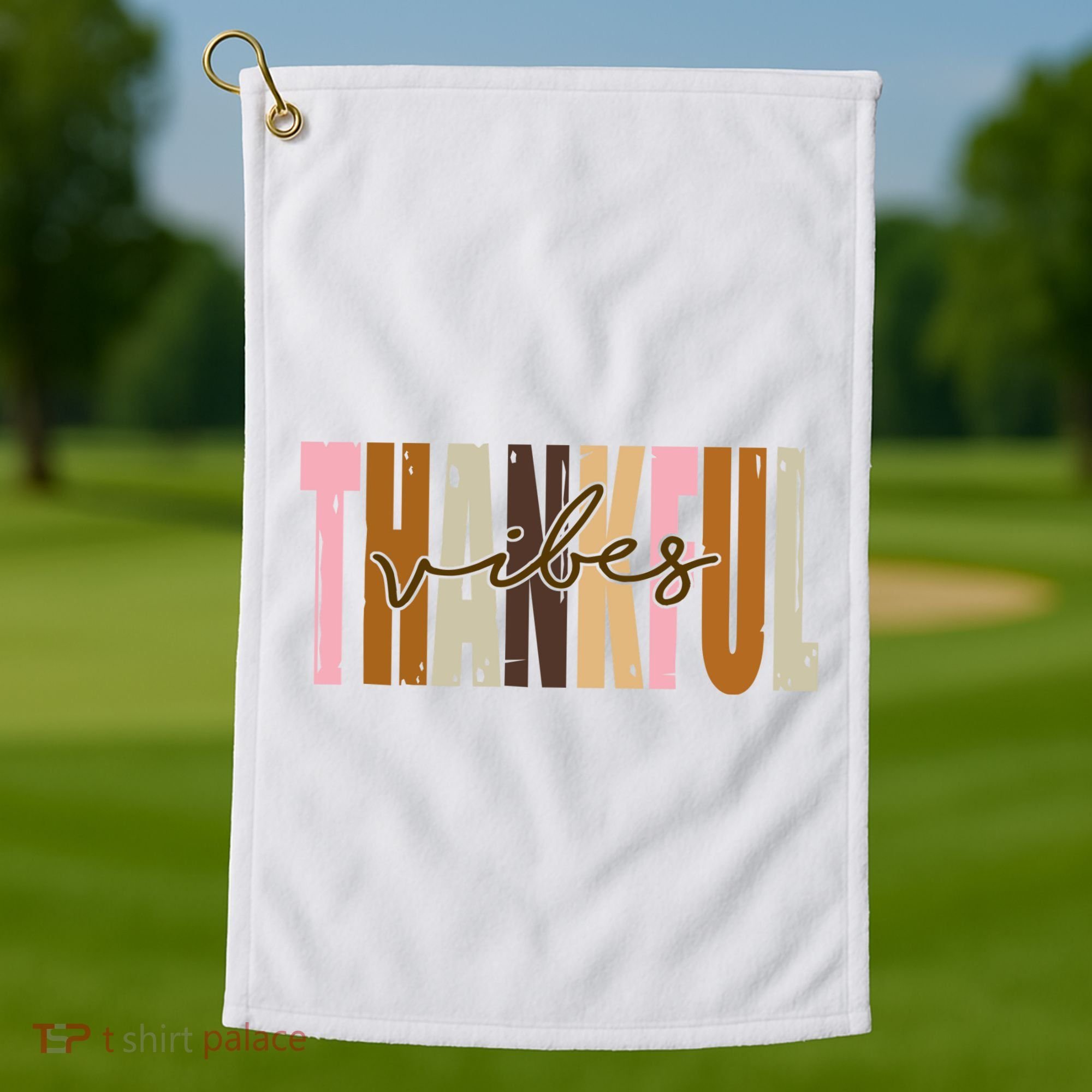 Thankful Vibes Holiday Cute Golf Towel