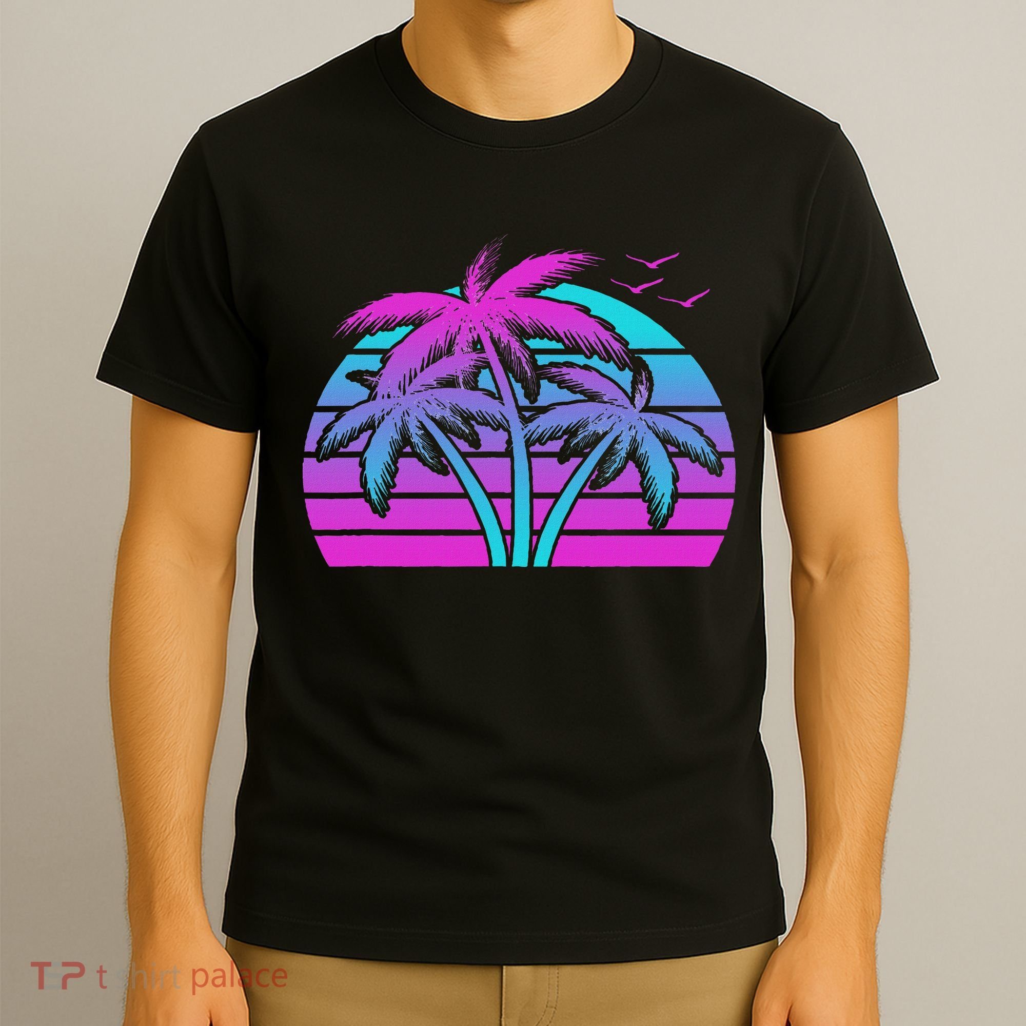 Tropical Vaporwave Hawaiian Palm Tree Hawaii Beach Edm  T-Shirt