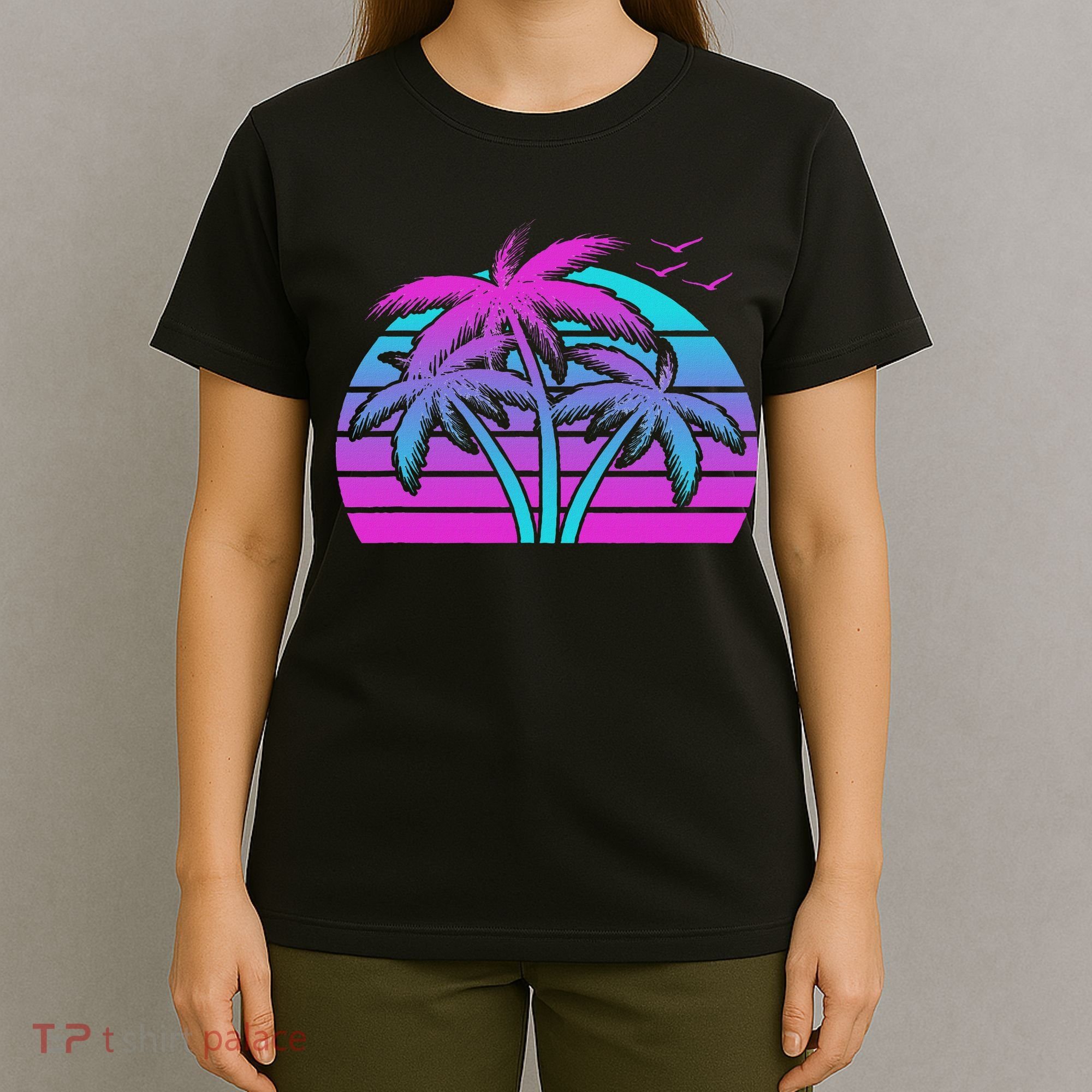 Tropical Vaporwave Hawaiian Palm Tree Hawaii Beach Edm  T-Shirt