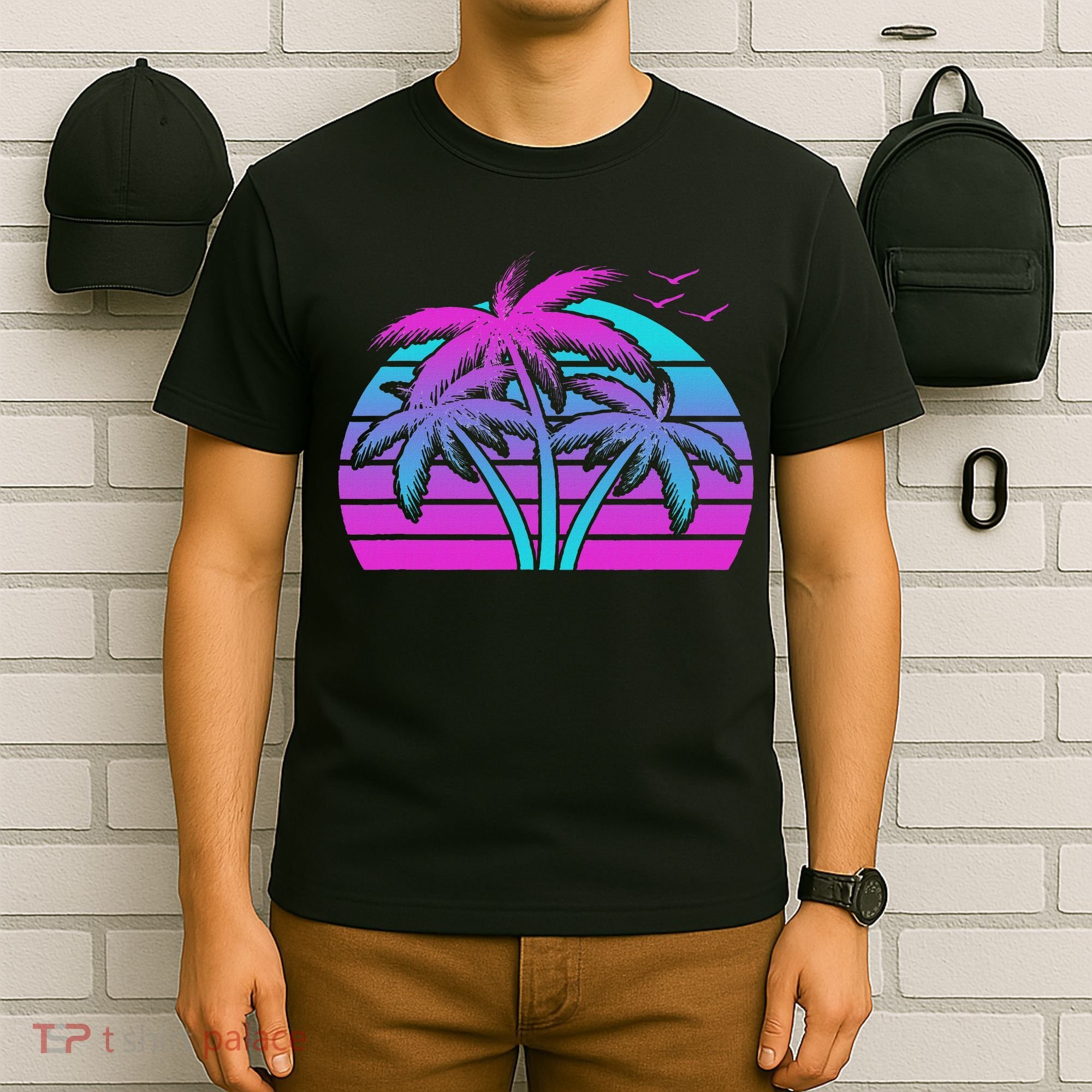 Tropical Vaporwave Hawaiian Palm Tree Hawaii Beach Edm  T-Shirt
