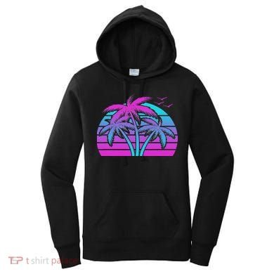 Tropical Vaporwave Hawaiian Palm Tree Hawaii Beach Edm  Women's Hoodie
