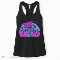 Tropical Vaporwave Hawaiian Palm Tree Hawaii Beach Edm  Women's Tank Top thumb 0