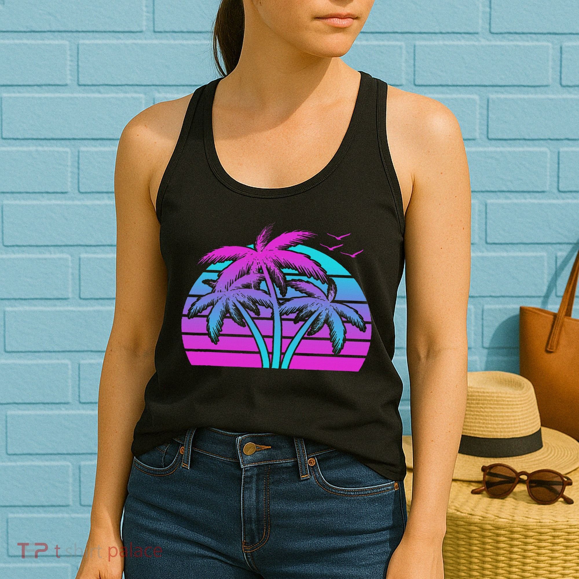 Tropical Vaporwave Hawaiian Palm Tree Hawaii Beach Edm  Women's Tank Top