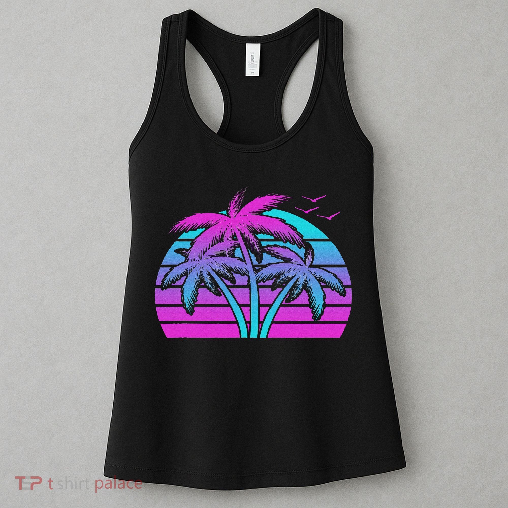 Tropical Vaporwave Hawaiian Palm Tree Hawaii Beach Edm  Women's Tank Top