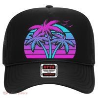 Tropical Vaporwave Hawaiian Palm Tree Hawaii Beach Edm  Hat thumb 0