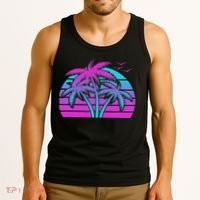 Tropical Vaporwave Hawaiian Palm Tree Hawaii Beach Edm  Tank Top thumb 3