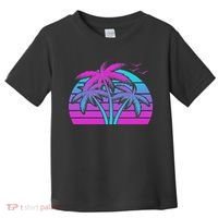 Tropical Vaporwave Hawaiian Palm Tree Hawaii Beach Edm  Toddler T-Shirt thumb 0