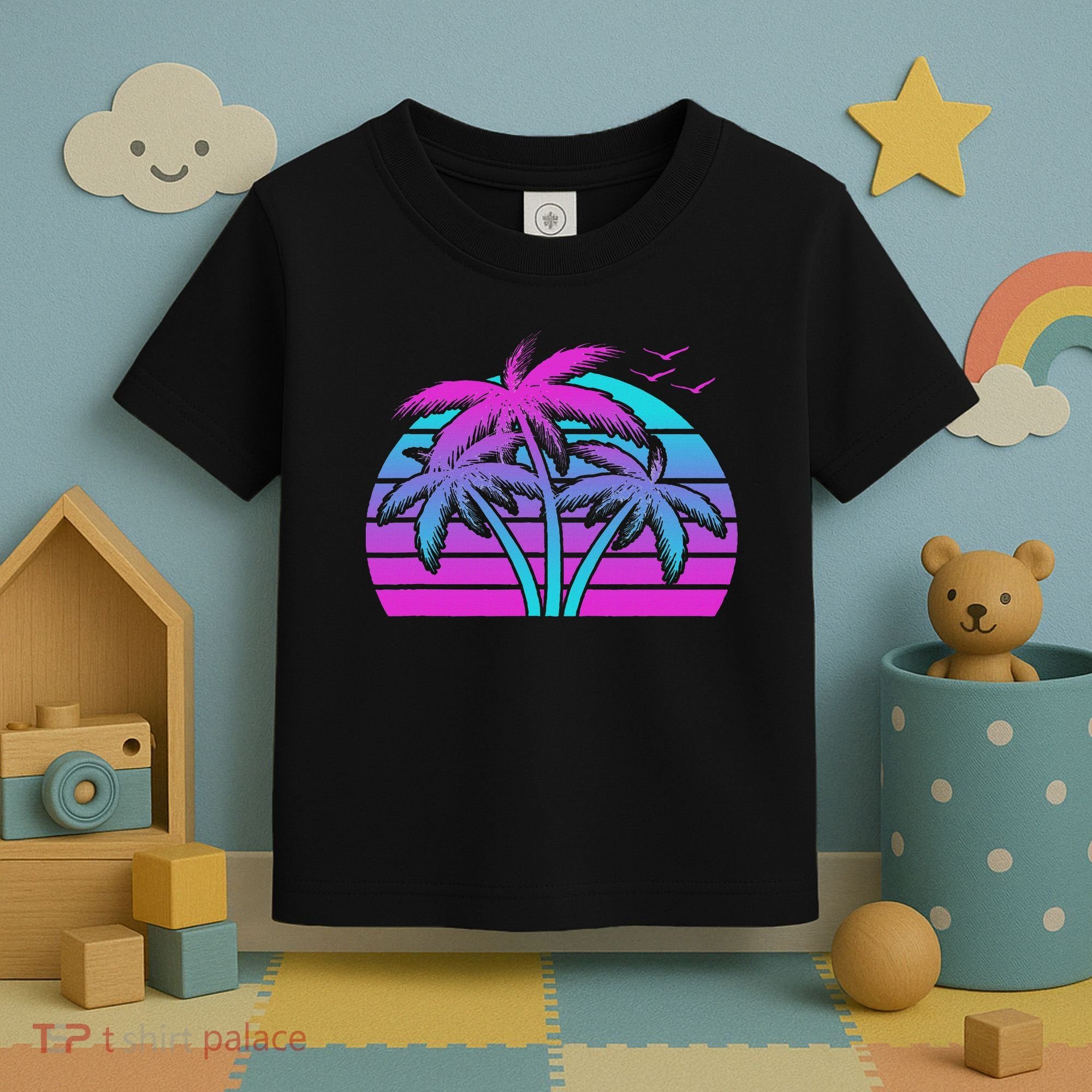 Tropical Vaporwave Hawaiian Palm Tree Hawaii Beach Edm  Toddler T-Shirt