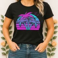 Tropical Vaporwave Hawaiian Palm Tree Hawaii Beach Edm  Women's T-Shirt thumb 2