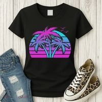 Tropical Vaporwave Hawaiian Palm Tree Hawaii Beach Edm  Women's T-Shirt thumb 3