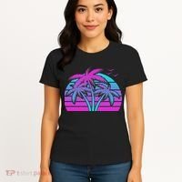 Tropical Vaporwave Hawaiian Palm Tree Hawaii Beach Edm  Women's T-Shirt thumb 4