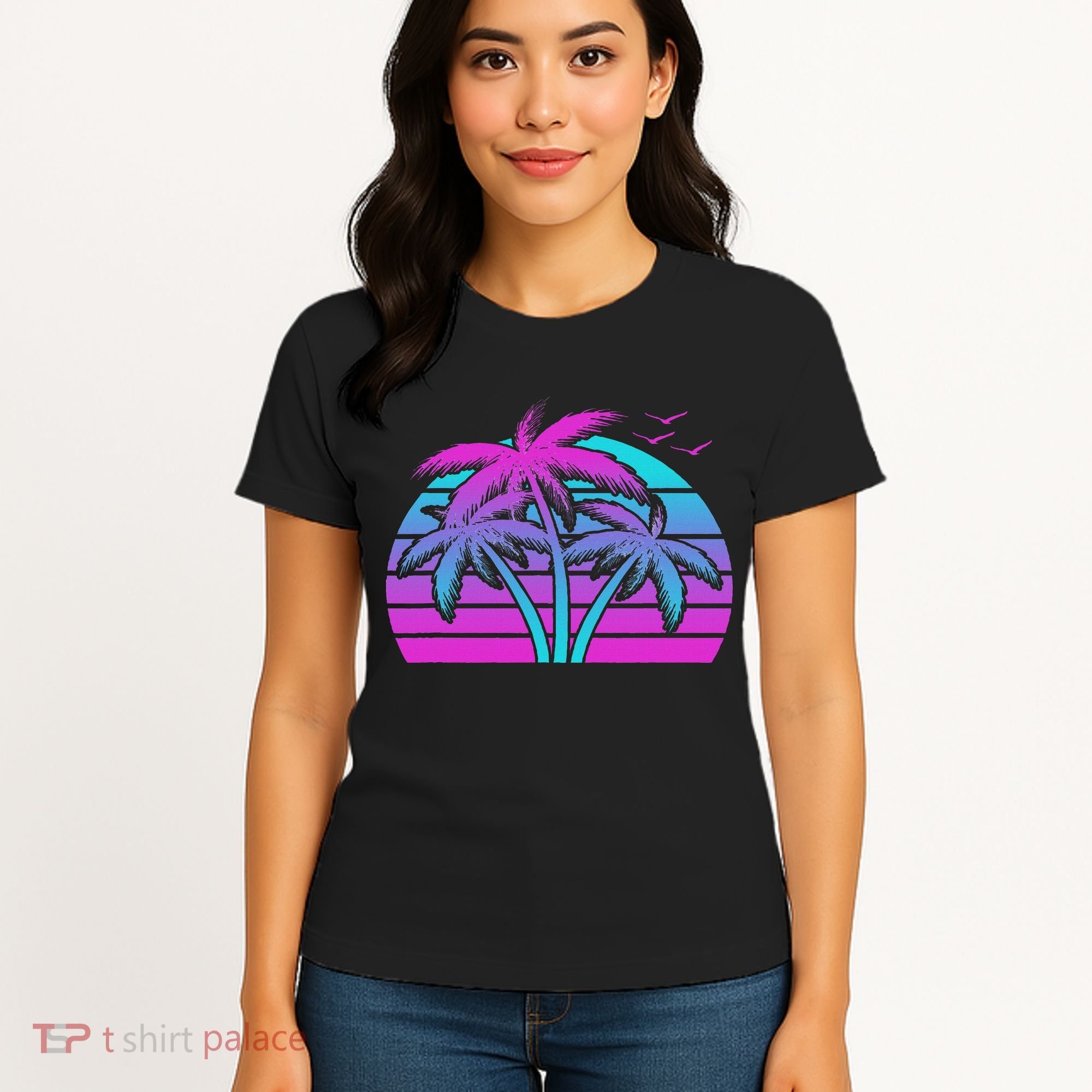 Tropical Vaporwave Hawaiian Palm Tree Hawaii Beach Edm  Women's T-Shirt